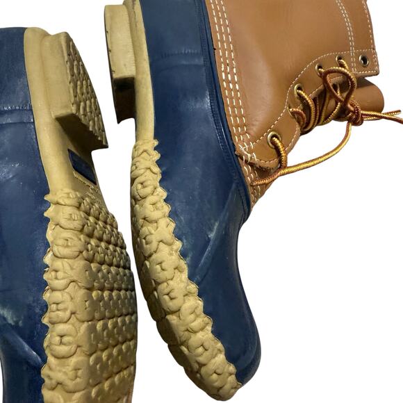 L.L. Bean Womens Duck Boots Tan Blue Leather Waterproof Snow Ankle Boots Size 7M - Picture 4 of 14